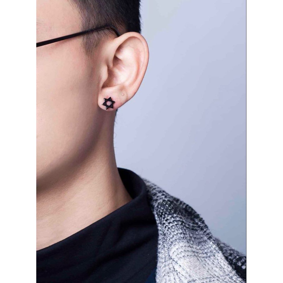 Six-pointed Star Earring khuyên tai titan ngôi sao 6 cánh không gỉ không đen không dị ứng nam nữ unisex
