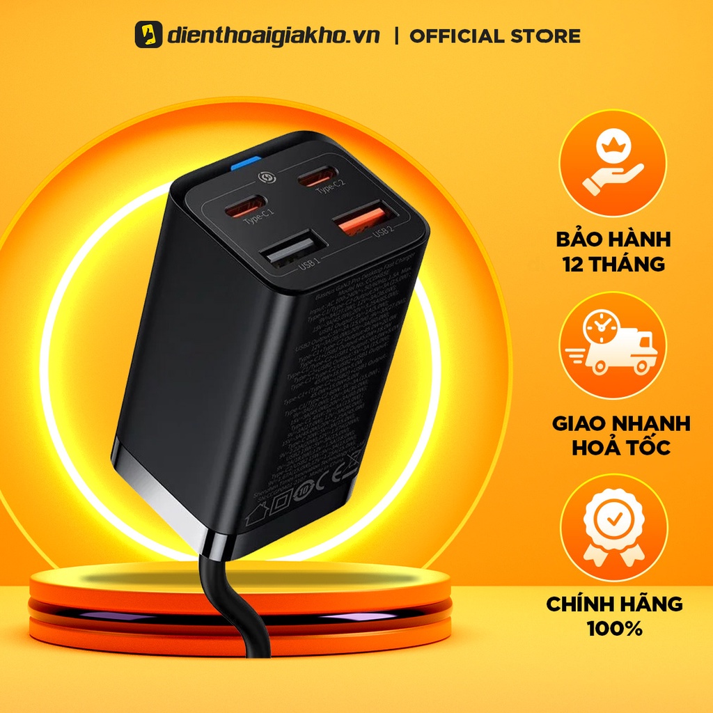 Bộ sạc GaN3 Pro Baseus 65W GaN Charger 4 in 1 PD PPS Type C USB Fast Charger - White (Chân tròn)