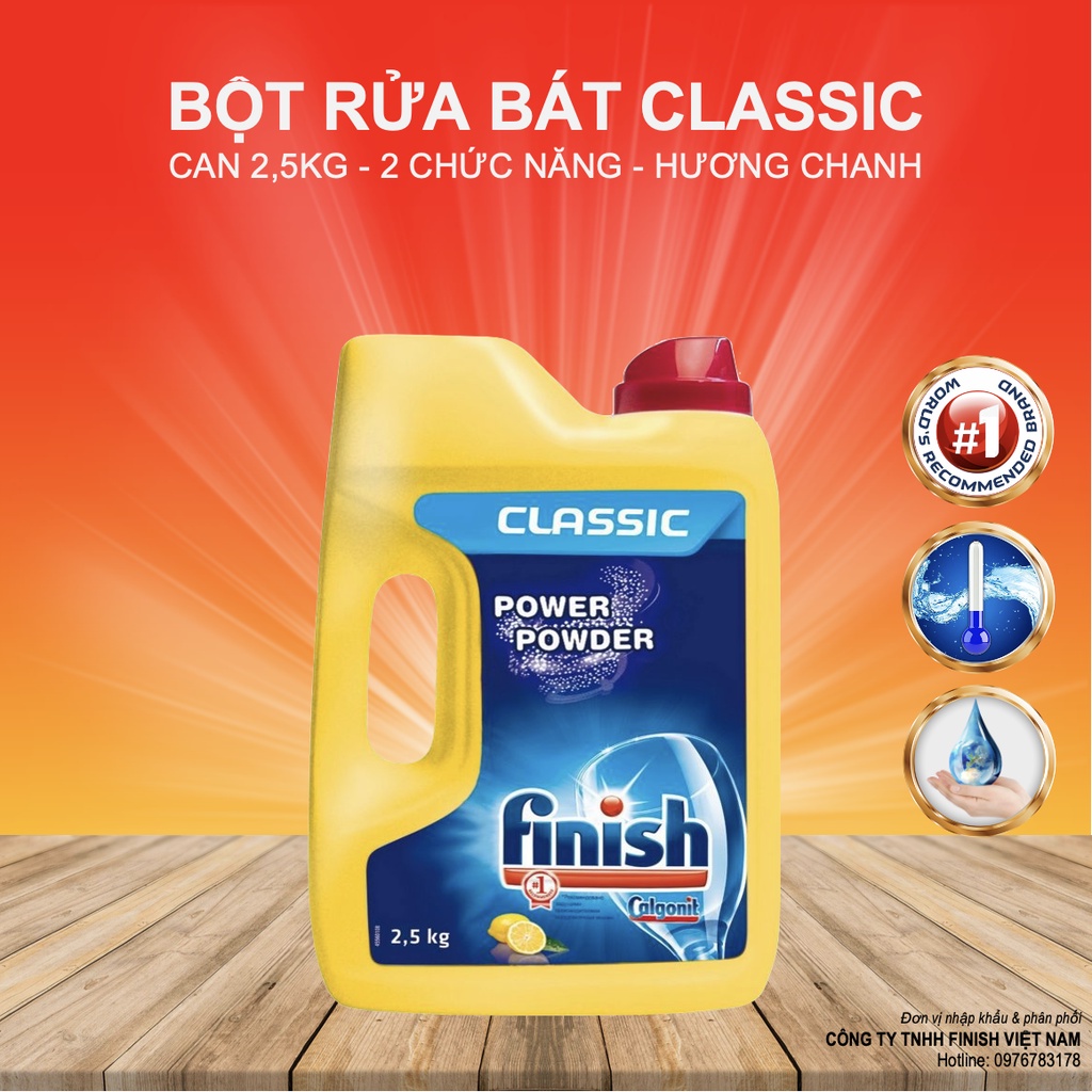 Bột Rửa Chén Hương Chanh Finish Classic Rửa Cực Sạch Và Tiết Kiệm Chi Phí Nhập Khẩu Châu Âu Chính Hãng Can 2,5Kg