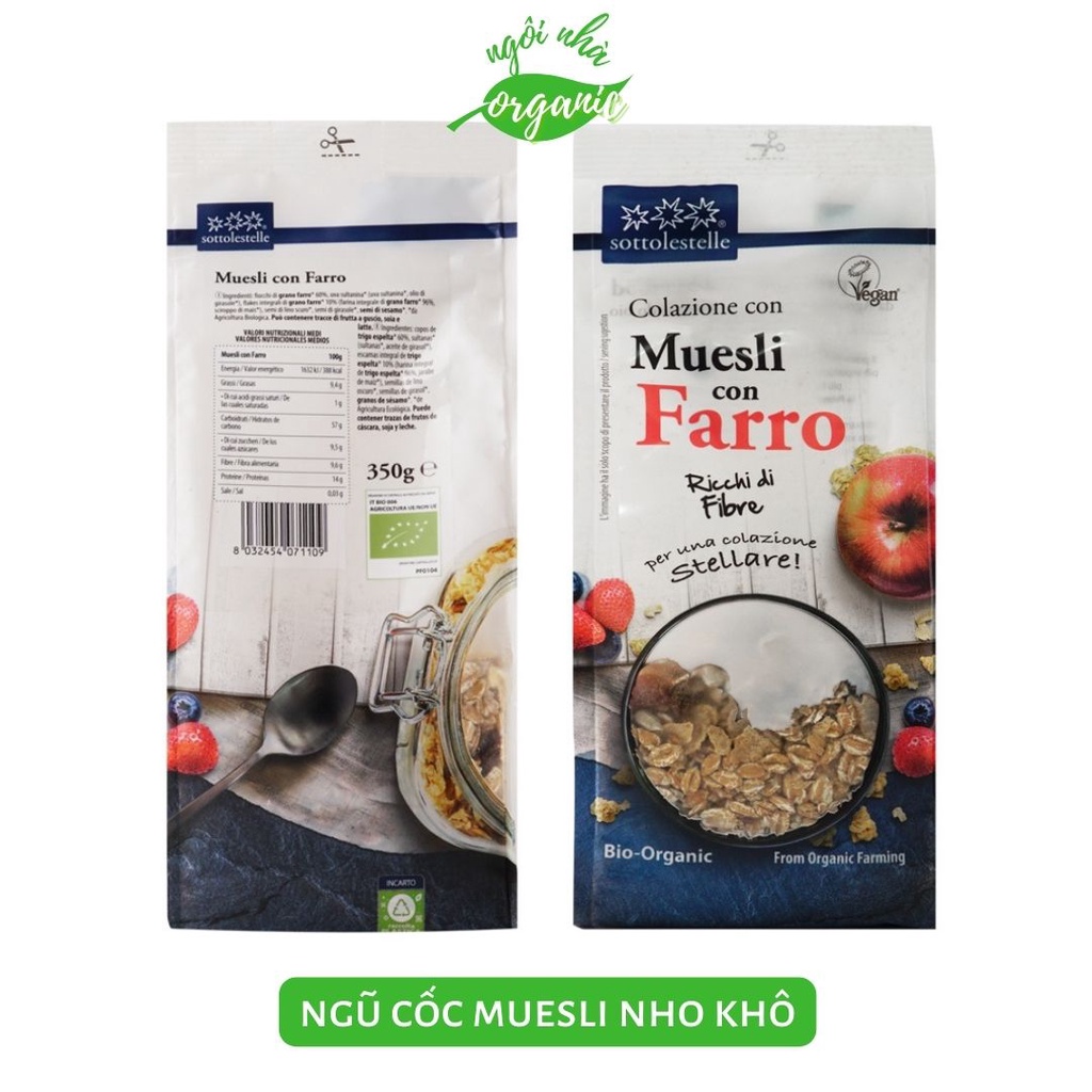 Ngũ cốc muesli hạnh nhân/nho khô hữu cơ 350g Sottolestelle Organic Muesli Almond/Raisins