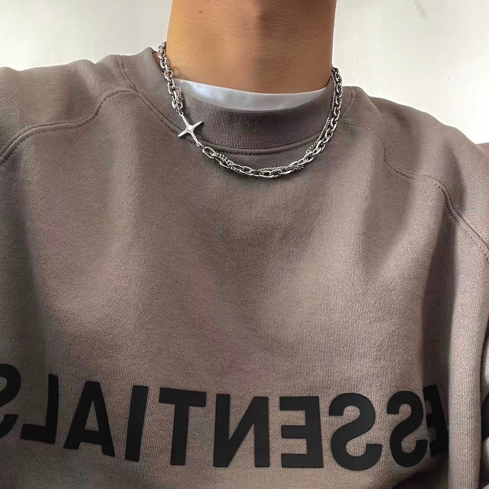 Vòng cổ Thép Titan Dày Hai Lớp Mặt Hình Học Phong Cách Hip Hop Hàn Quốc Thời Trang