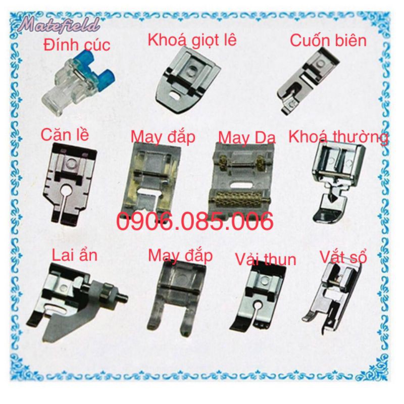 Bộ 11 chân vịt và 32cv rành cho máy may gia đình brother, singer, toyota, jaqua, juki trục kim giữa chân vịt.