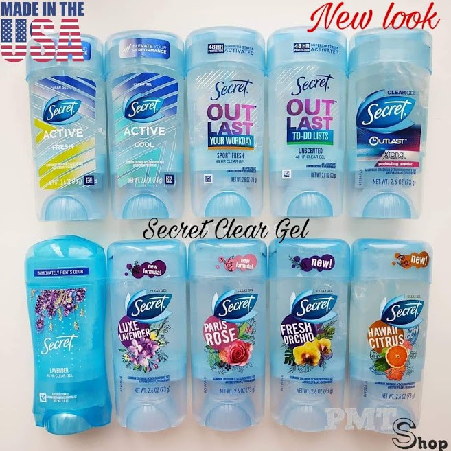 Lăn khử mùi nữ Secret Clear gel 73g Lavender, Outlast Completely Clean, Unscented, Protecting powder Active Sport