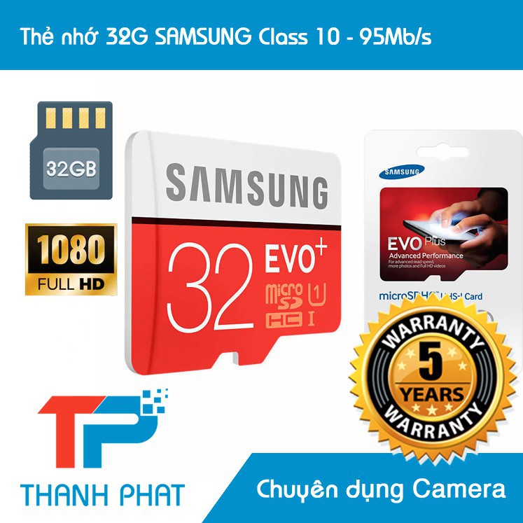 Thẻ nhớ MicroSD 32GB SAMSUNG Evo Plus Class 10 - 95MB/s chuyên dụng cho Camera (New 2019) văn