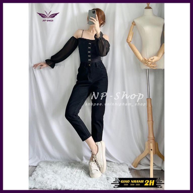 Quần jeans baggy nữ trơn lưng cao 9 tấc lửng Nhipham Shop/xám,đen/vnxk  ྇