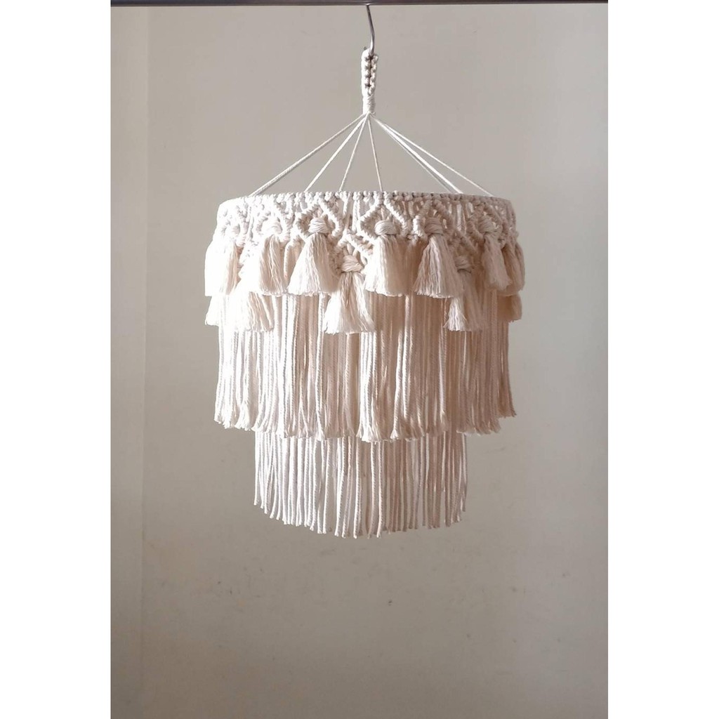 Đèn chùm gắn trần vintage trang trí macrame đường kính 30cm không kèm bóng E27 | Macrame Lamp