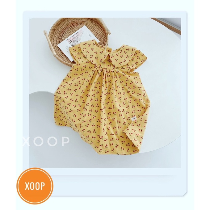 Váy thô kara cổ sen hoa đỏ 2 màu bé gái (8-18kg)