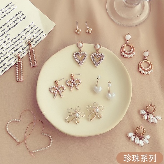 Bông tai đính ngọc trai phong cách Hàn Quốc cổ điển thời trang cho nữ
