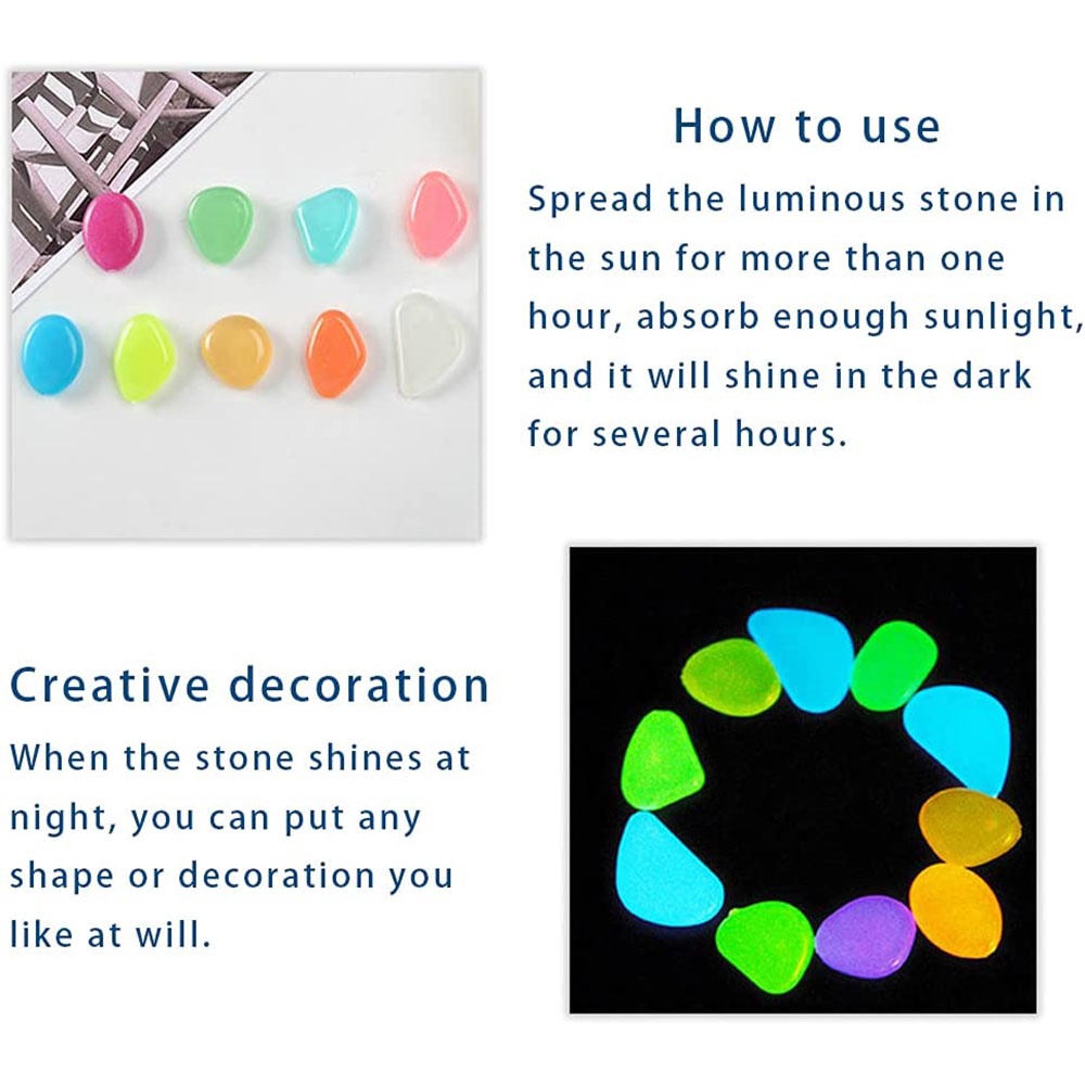 AQUARZOO 10/50/100 PCS Aquarium Colorful Glowing Stones, Fish Tank Glow Gravel, Glow in The Dark Aquarium Pebbles, Decorative Gravel Rocks, Glowing Pebbles Luminous Stones