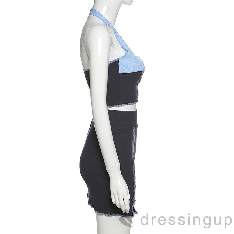 Set Áo Croptop Không Tay + Chân Váy Ngắn Thời Trang Quyến Rũ Dành Cho Nữ