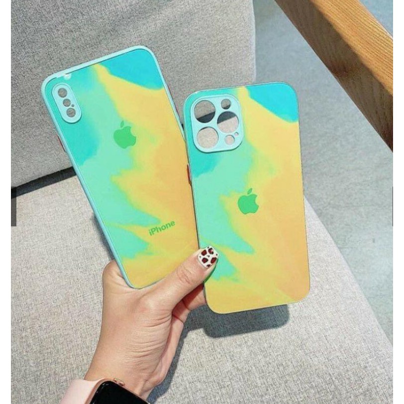 (Từ iPhone 6 đến 12 Pro Max) Ốp lưng kính viền vuông Mặt gương loang màu bảo vệ camera siêu đẹp cực hot 2021