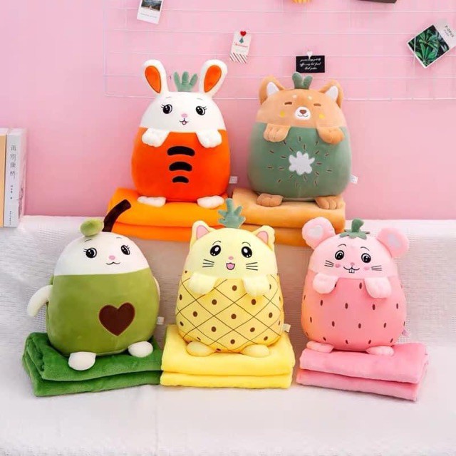 Gối Kèm Chăn 2in1 Hình Thú Siêu Ngô Nghĩnh - Bộ chăn gối văn phòng 2trong1 hình thú thú nhồi bông cho bé mang đi học