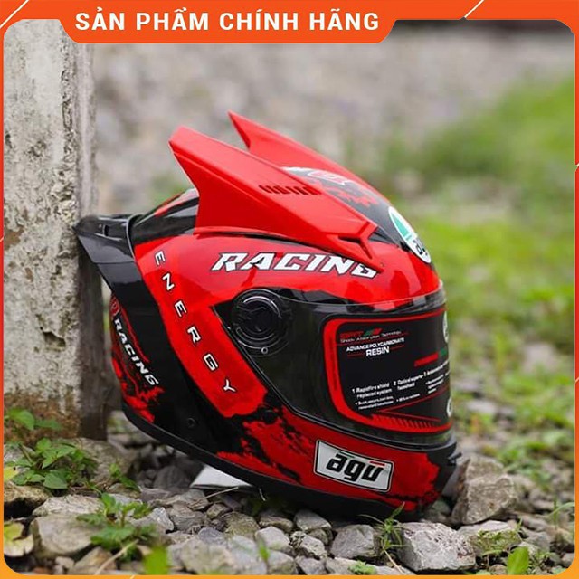 Mũ Bảo Hiểm Fullface AGU Tem Racing 15 - MŨ FULLFACE TẶNG CẶP SỪNG + đuôi gió