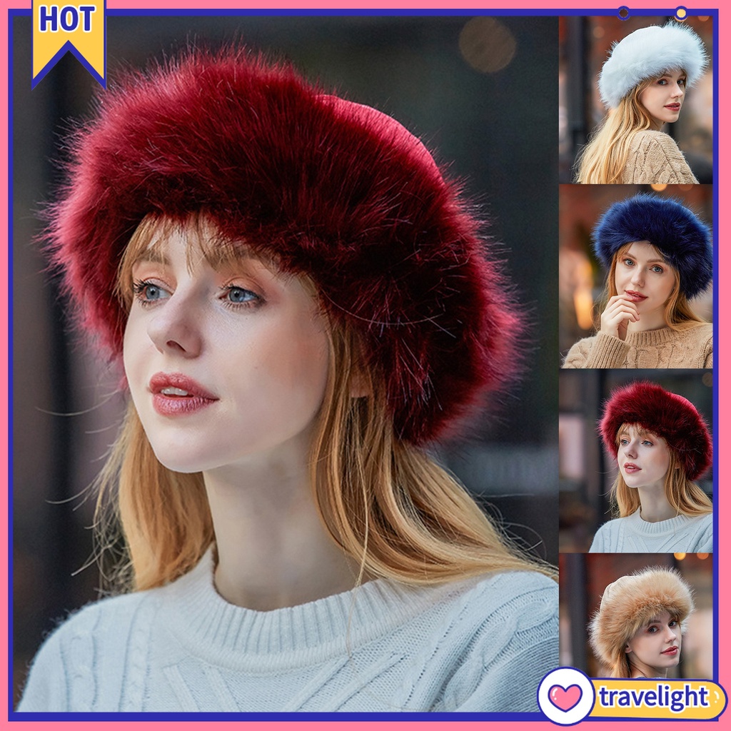 Mũ beanie da lộn phối lông dày giữ ấm trong mùa đông dành cho nam và nữ