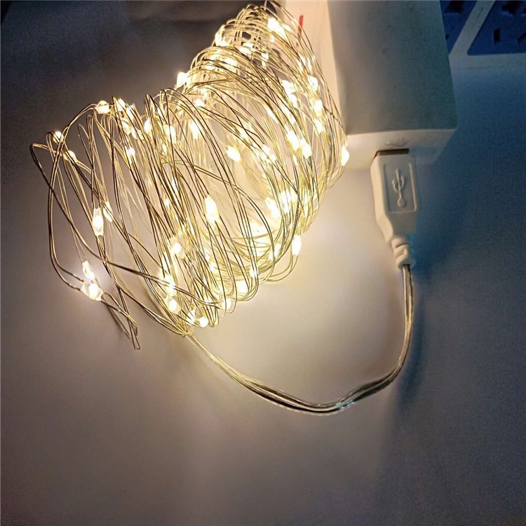 USB - 5m Đèn led đom đóm Fairy Lights vàng ấm 50 bóng đầu USB cắm đâu cũng sáng