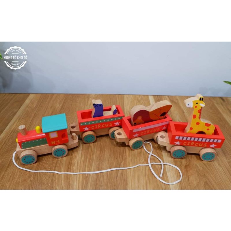 Đồ chơi gỗ việt nam xuất khẩu châu âu - Đoàn tàu chở thú - xe đồ chơi
