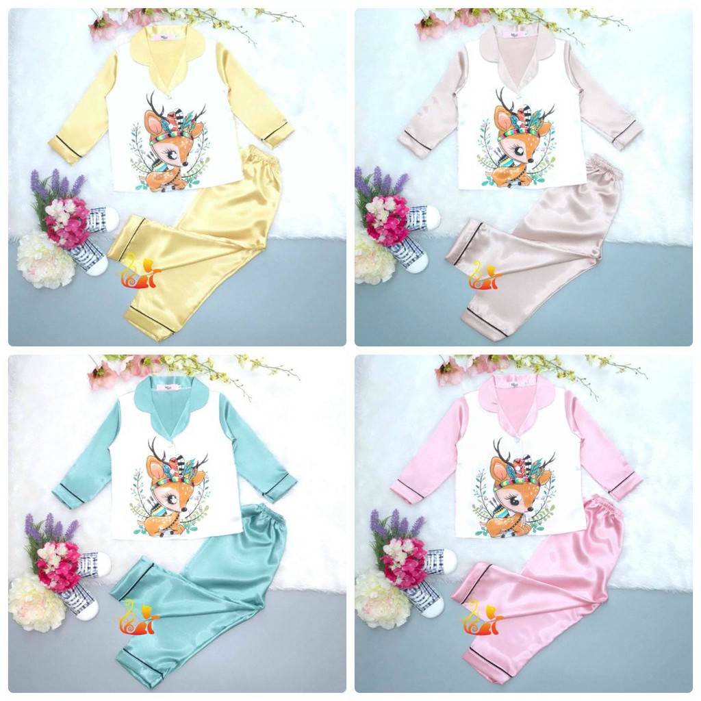 Combo 3  Bộ Pijama Phi Lụa In Hình Tay Dài Cho Bé Ngẫu Nhiên - Từ 12kg - 42kg.