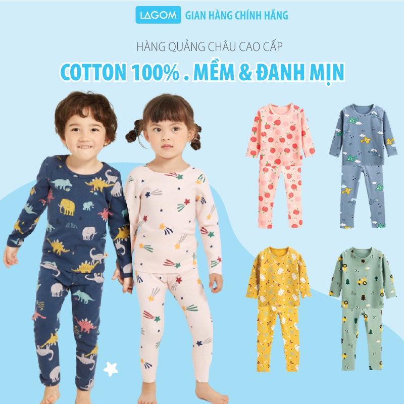 [COTTON ĐANH MỊN] Bộ Dài Tay Bé Trai, Bé Gái Cotton | Bộ Thu Đông Cho Bé Cao Cấp Lagom
