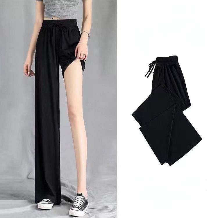 Quần Dài Lưng Cao Dáng Rộng Vải Lụa Lạnh Mỏng Thời Trang Mùa Hè Mới 2022 Cho Nữ