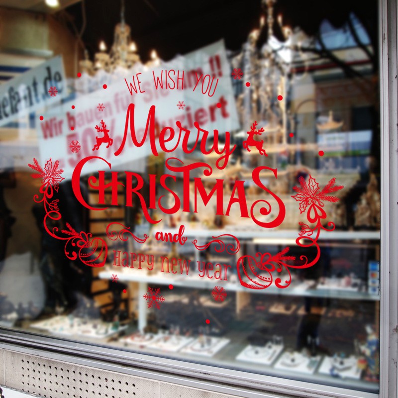 Decal trang trí noel chữ merry christmas đỏ