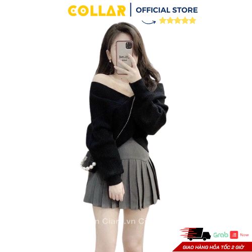 Áo trễ vai COLLAR thiết kế vạt chéo cách điệu dài tay chất vải bozip tăm co dãn phong cách hàn quốc
