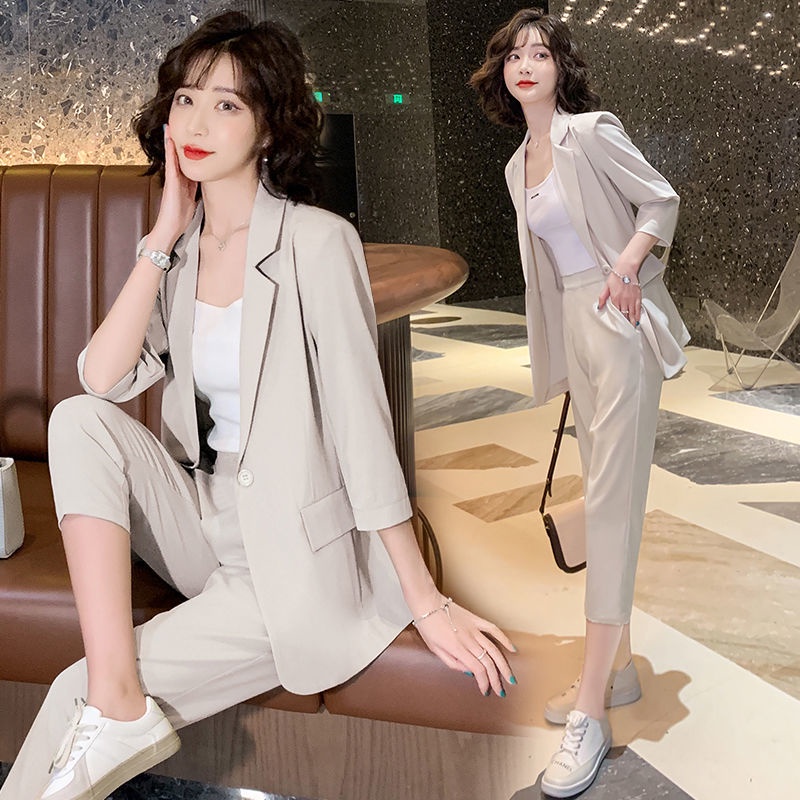 Suit coat for women Summer new Korean style fashionable elegant western style large size casual Internet celebrity suit two-piece suit