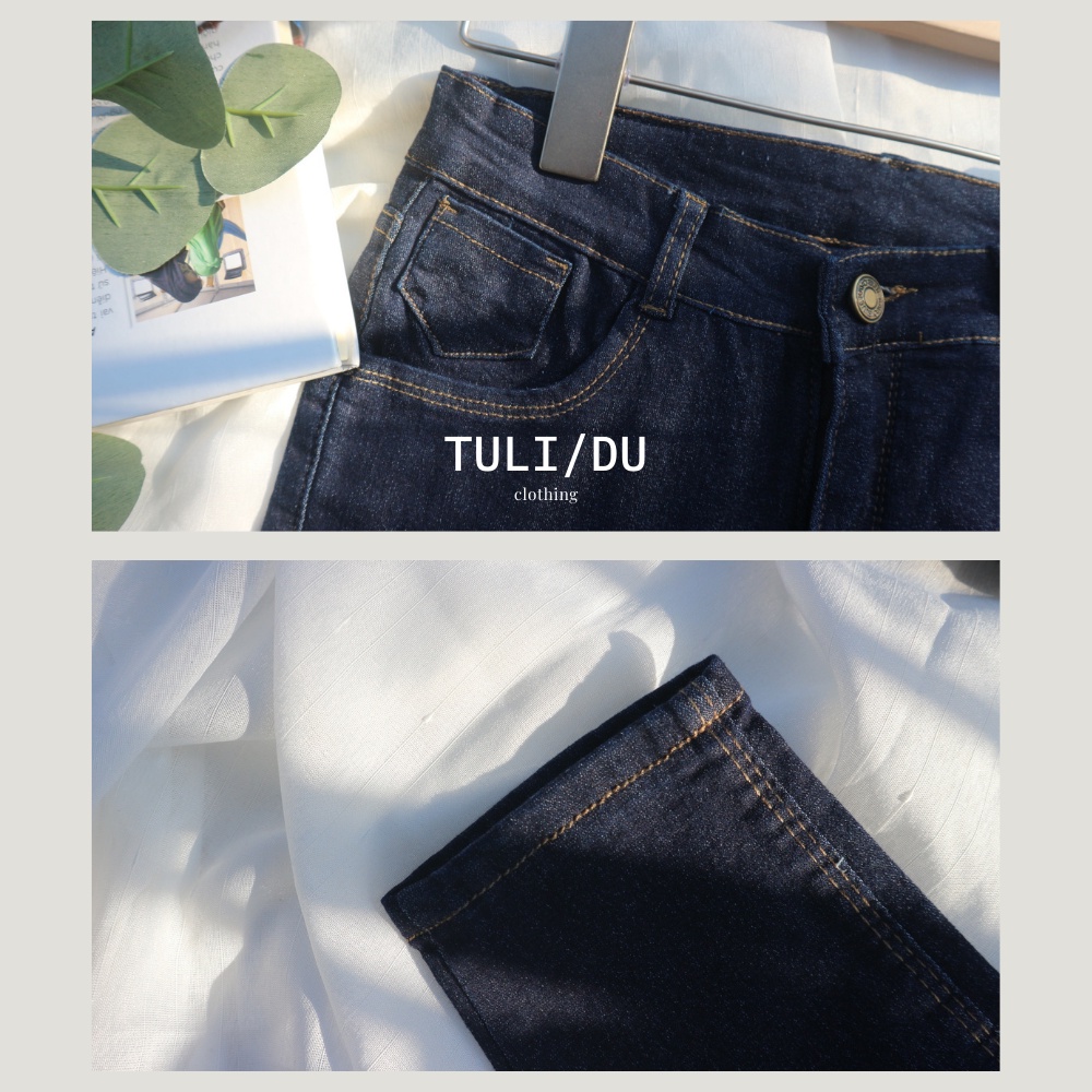 Quần Jean Nữ Lưng Cao Dáng Ôm Co Giãn Tulidu Quần Bò Giấy Nữ Cạp Cao Xanh Than [Ảnh thật] #KB555.66