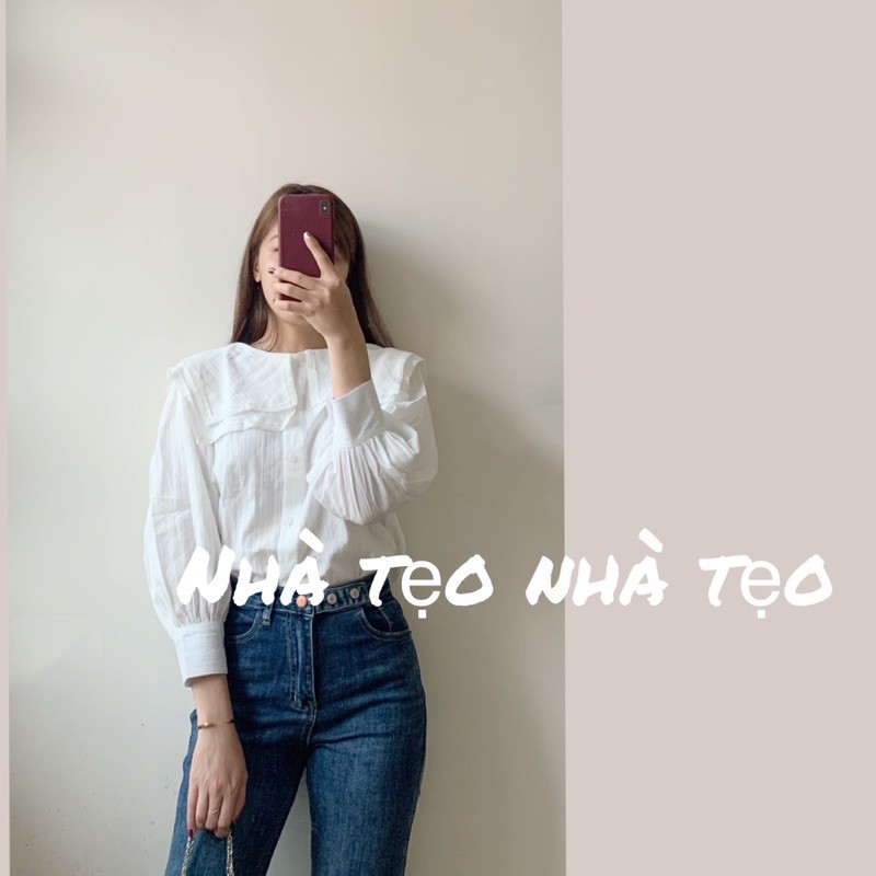 ÁO SƠ MI TRẮNG CỔ THUỶ THỦ VIỀN REN TAY LỠ