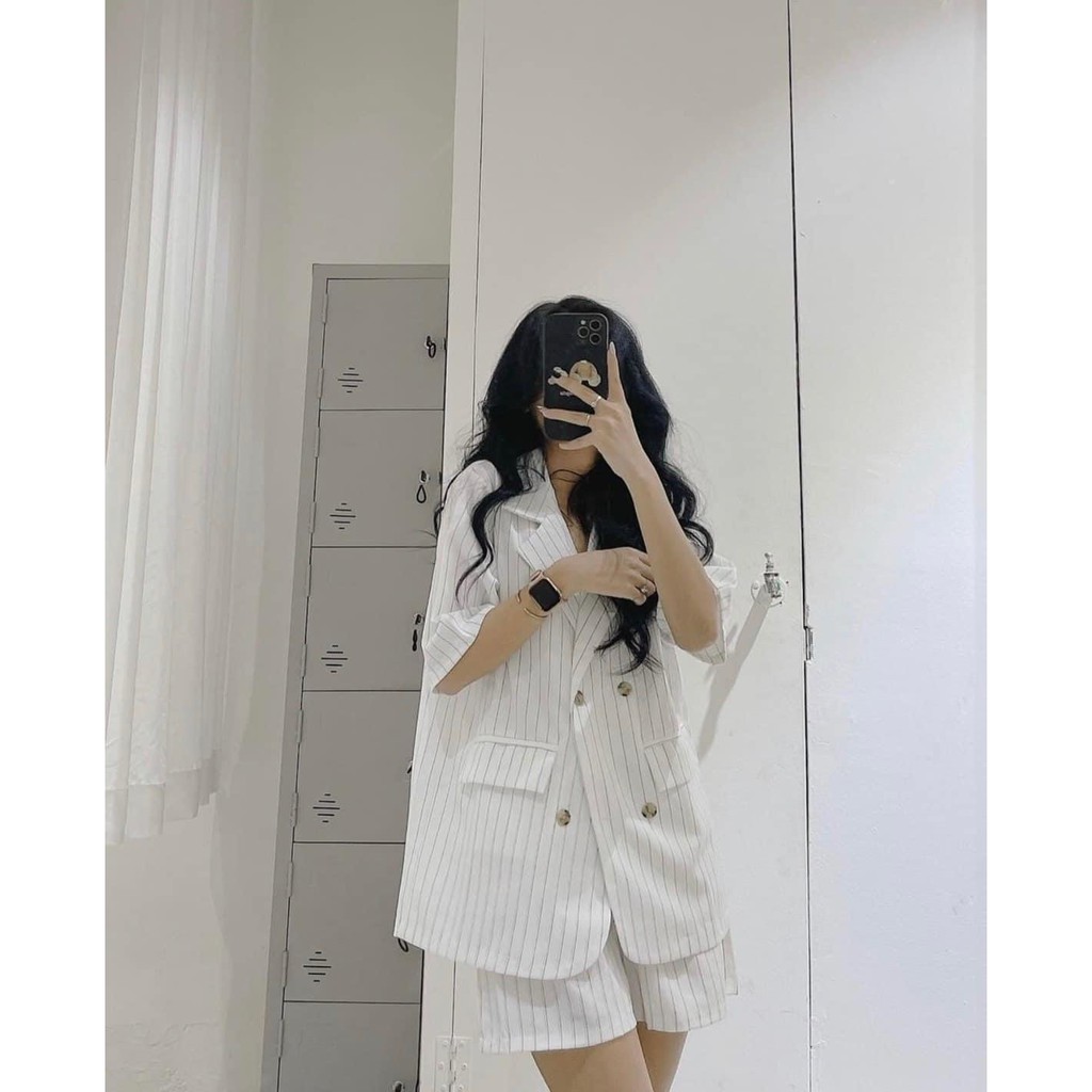 Set Vest/Blazer kẻ sọc Hàn Quốc 2 màu đen - trắng [Kèm ảnh thật] | BigBuy360 - bigbuy360.vn