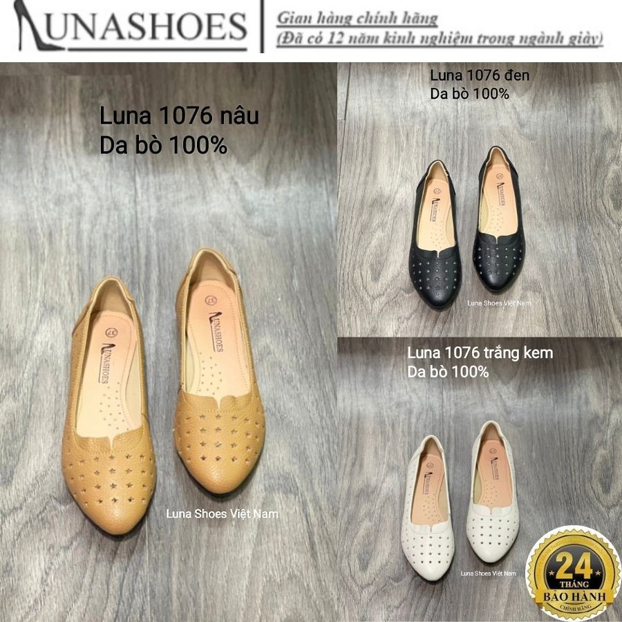 Giày búp bê nữ mũi tròn da bò Lunashoes 1076 giầy đế bệt cao cấp nhiều màu (BH 24TH) êm chân dễ đi dễ phối đồ