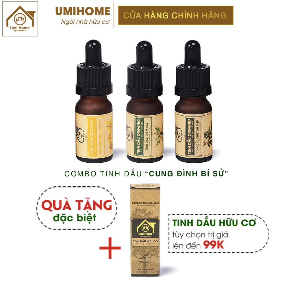 Combo 3 loại Tinh Dầu UMIHOME gồm Tràm Trà, Khuynh Diệp, Ngọc Lan Tây (10mlx3) hữu cơ nguyên chất