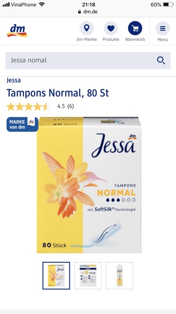 Tampons - Băng vệ sinh dạng nút Tampon Jessa đủ size - Đức - Date 2026