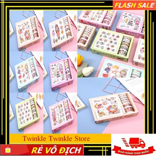 [Sale] Set 7 Cuộn Washi Tape Và 9 Tấm Sticker Trang Trí Đẹp, Đáng Yêu, Cute, Phong Cách Nhật