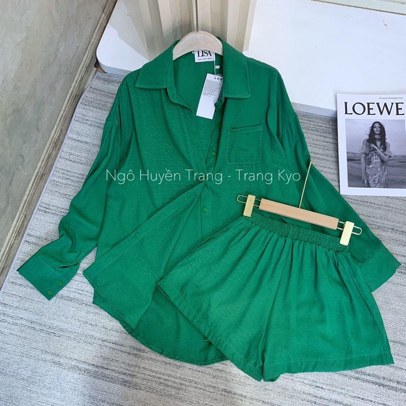 Set Đũi 2 Món: Sơ Mi Form Rộng Mix Short Cạp Chun - hàng cao cấp - thiết kế độc quyền - ảnh thật 100% chính chủ