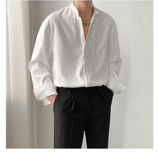 Áo sơ mi tay dài nam nữ Menswear  form rộng ,sơ mi dấu khuy vải lụa phong cách hàn quốc.