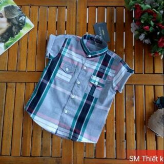 Áo sơ mi cổ trụ bé trai