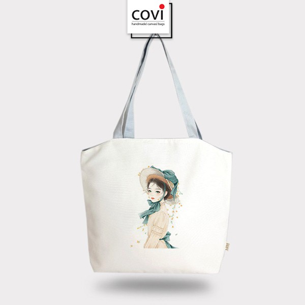Túi tote vải canvas phom ngang phối hình in chủ đề thời trang COVI nhiều màu sắ thumbnail