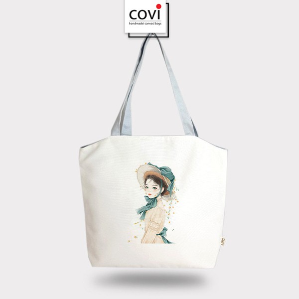 Túi tote vải canvas phom ngang phối hình in chủ đề thời trang COVI nhiều màu sắc T14