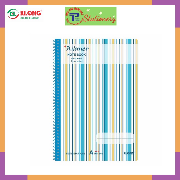 Vở kẻ ngang lò xo đơn Klong B5 80tr, 120tr, 200tr định lương 58/90 Winner; MS: 560,561,563