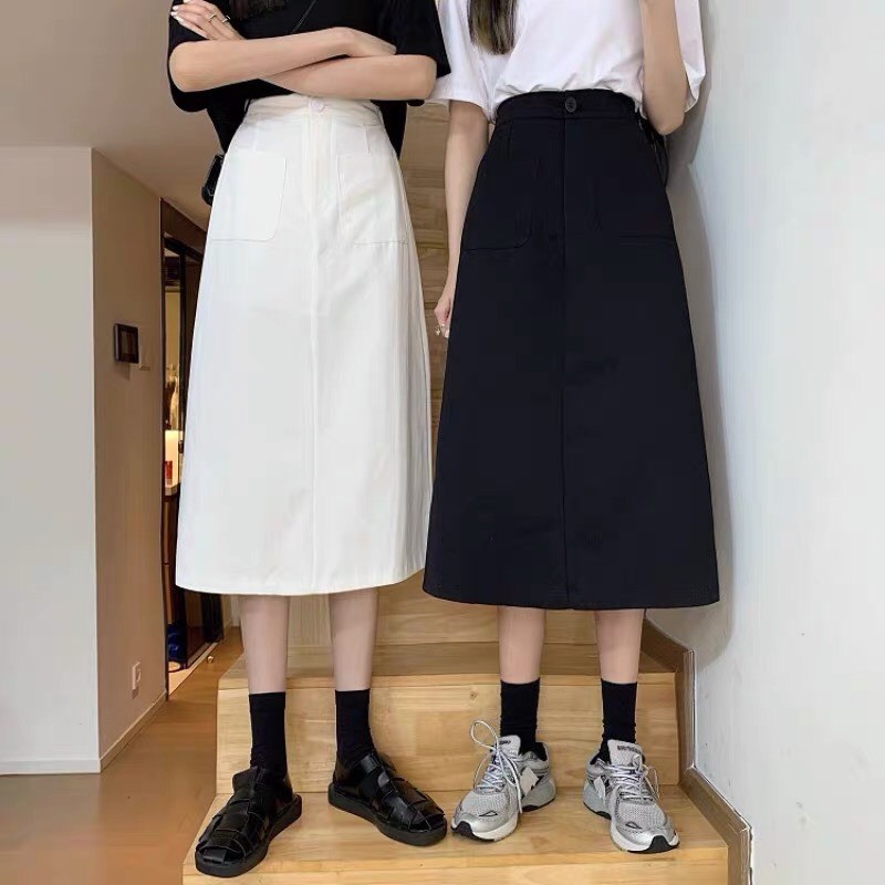 Chân váy kaki nữ dáng dài qua gối trẻ trung siêu cá tính trắng đen ulzzang A3 Shop Hạt Dẻ