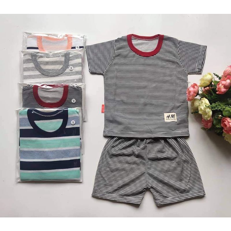 Bộ quần áo kẻ cotton cộc tay cho bé/nhiều mẫu