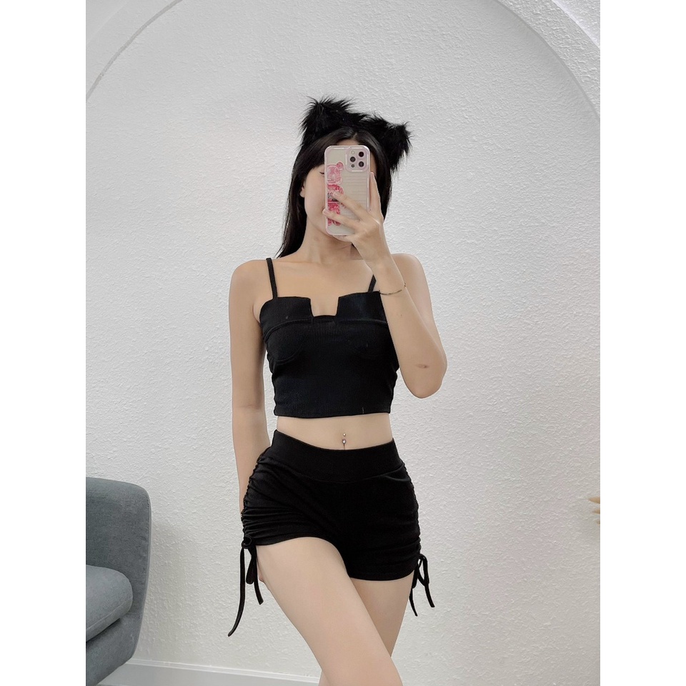 Quần đùi thun gân rút dây hai bên tôn dáng - Q029