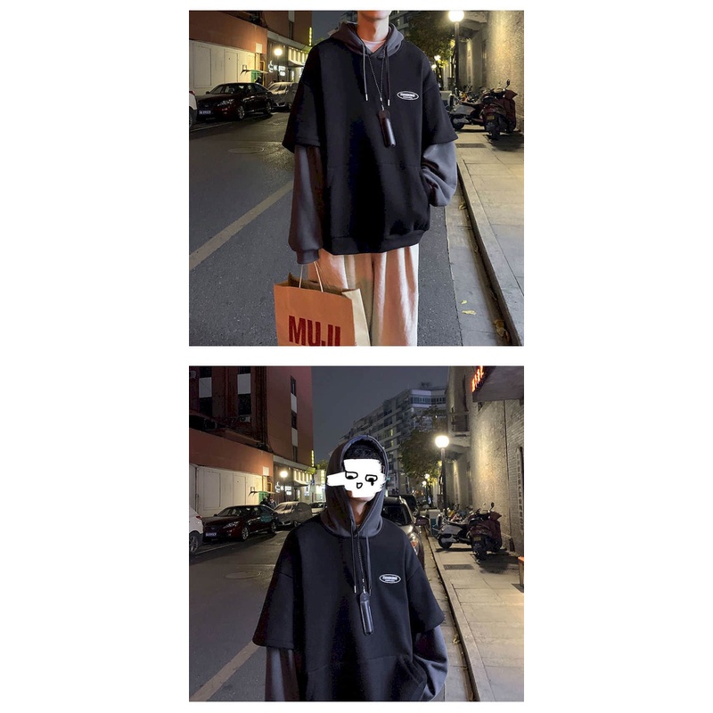 Áo Hoodie Giả Hai Lớp Phong Cách Hàn Quốc Cá Tính Cho Nam