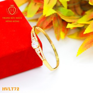 Lắc Tay, Vòng Tay Nữ Cứng Mặt Đính Đá Màu Trắng Xi Mạ Vàng Non Cao Cấp - Trang Sức Hava Hong Kong - HVLT72