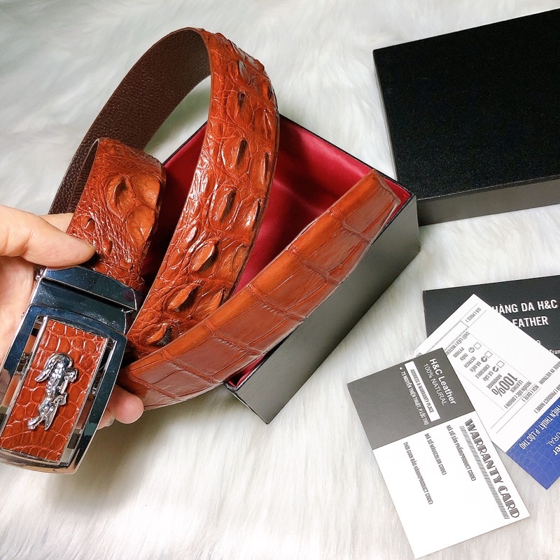Thắt lưng nam da cá sấu thật 100%,  bản rộng 4cm, dây nguyên miếng