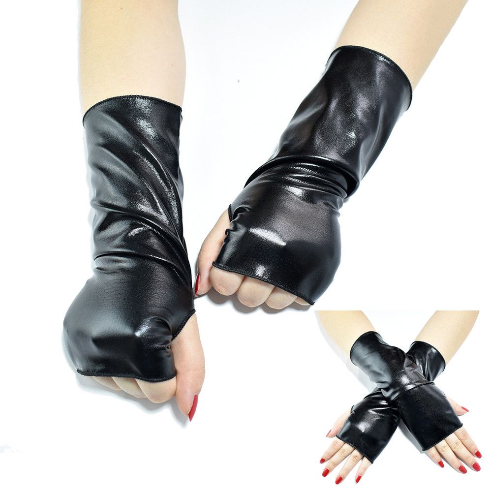 Găng tay da pu màu đen phong cách punk hóa trang cho nữ