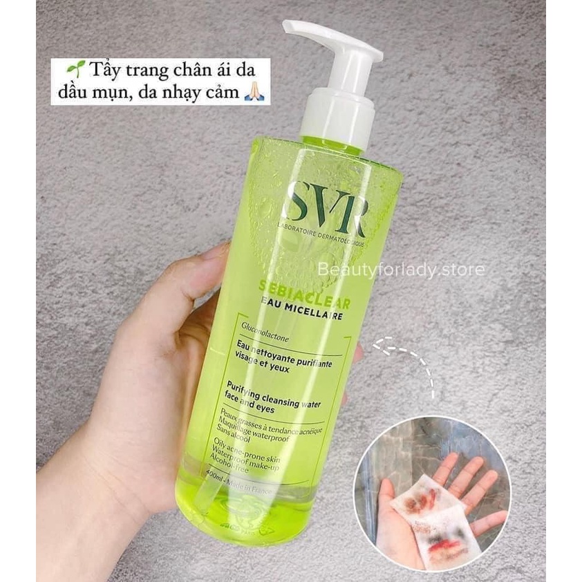 NƯỚC TẨY TRANG SVR SEBIACLE EAU MICELLAIRE 400ML CHÍNH HÃNG - BẢO BỐI CHO DA DẦU NHẠY CẢM - 10270