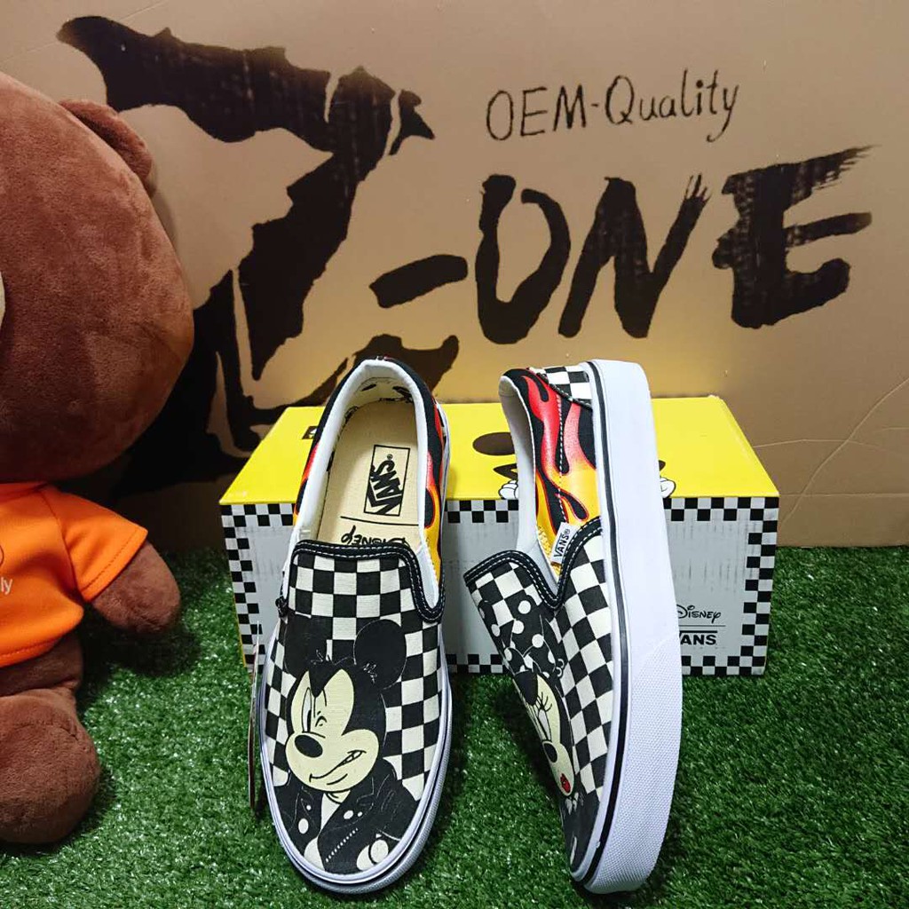 Giày Lười Vải Canvas In Hình Chuột Mickey / Minnie Đáng Yêu