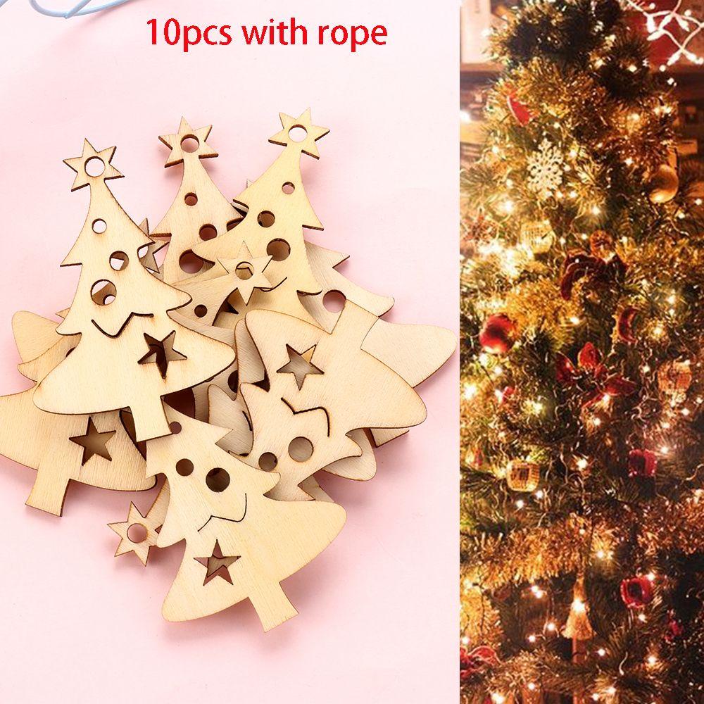 Set 10 Miếng Gỗ Màu Sắc Tự Nhiên Cắt Laser Trang Trí Cây Thông Noel DIY