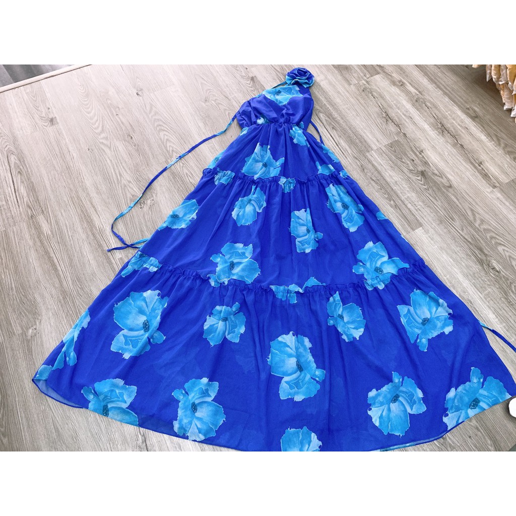 [MAXI] Đầm maxi đi biển di dạo hoa xanh lệch kèm ảnh thật